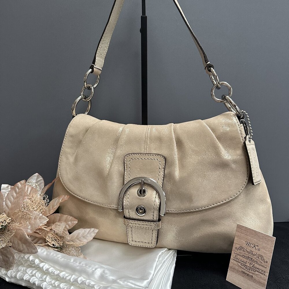 Coach Soho F17219 Shoulder Bag Champagne Dusted Metallic Leather +bonus wristlet